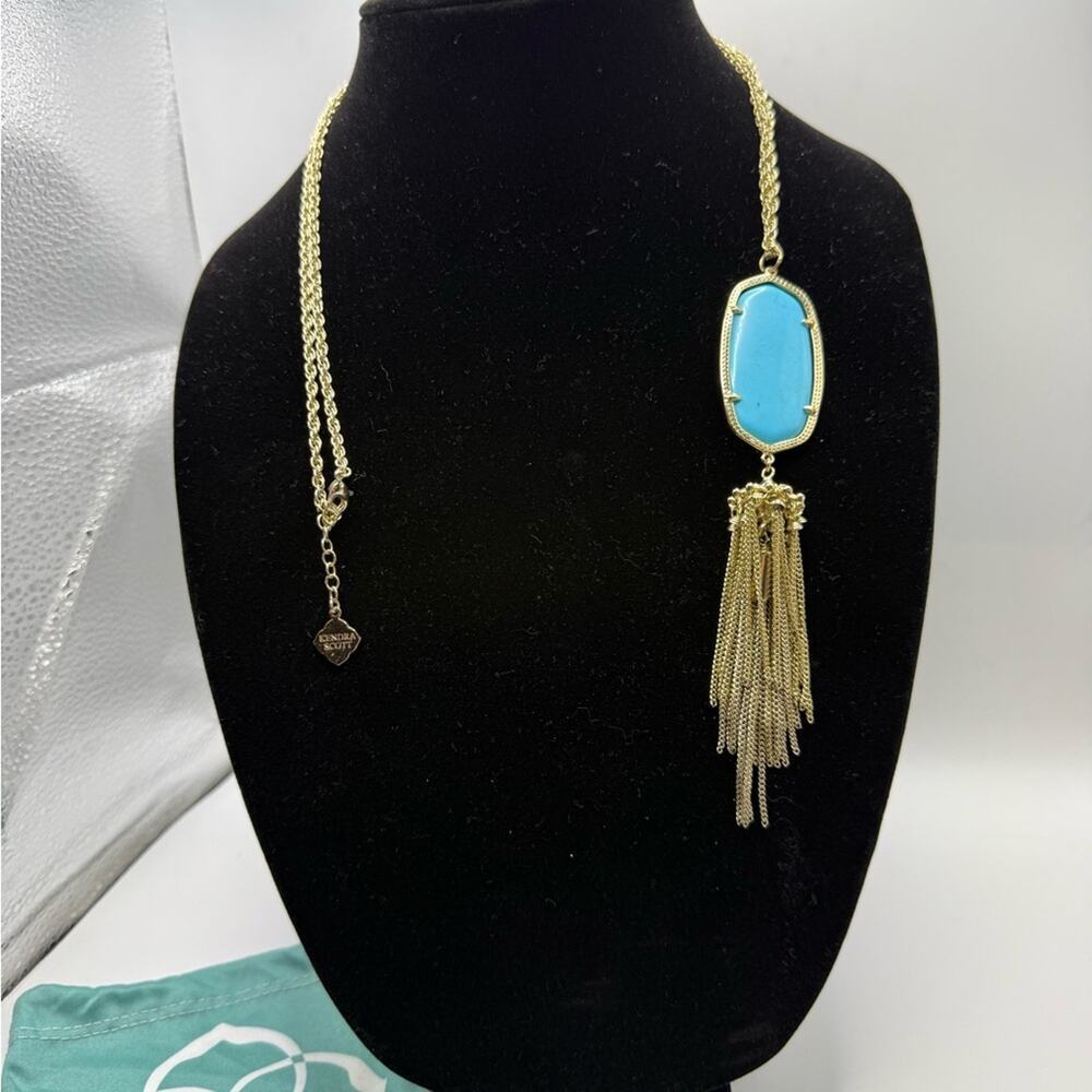 Kendra Scott Rayne 30” Gold Necklace with Turquoise Blue Stone and Tassel